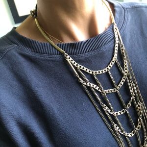 Jenny Bird long mixed chain and leather necklace.